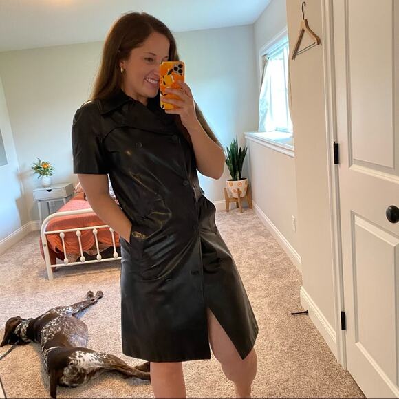 Vintage Narciso Rodriguez Black Soft Leather Double Breasted Mini Dress XS - Picture 6 of 15